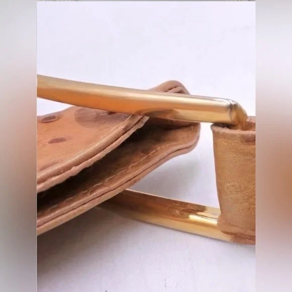 Furla Ostrich Embossed Leather Large Hobo Shoulder Bag Tan Italy - Picture 7 of 9